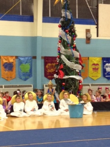 There were many elves who helped construct a tree that rises up from the floor